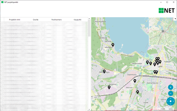 Rakennusprojektien sijainti kartalla